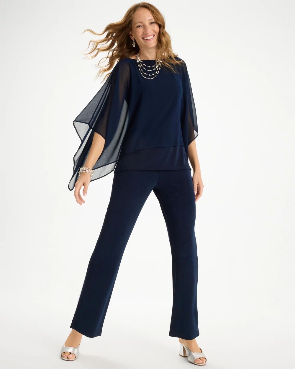 トップス andmary Paula lacey chiffon tops blue ANDMARY】Paula lacey chiffon tops